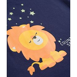 Babyhug Cotton Knit Full Sleeves Lion Printed T-Shirt & Pyjama Night Suit with Glow In Dark Effect - Navy