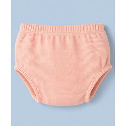Babyhug Waffle Knit Half Sleeves Frock with Bloomer - Peach