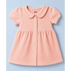 Babyhug Waffle Knit Half Sleeves Frock with Bloomer - Peach
