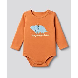Babyhug 100% Cotton Knit Full Sleeves Striped Onesies With Animal & Text Print Pack of 3 - Orange & White