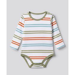 Babyhug 100% Cotton Knit Full Sleeves Striped Onesies With Animal & Text Print Pack of 3 - Orange & White