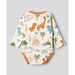 Babyhug 100% Cotton Knit Full Sleeves Striped Onesies With Animal & Text Print Pack of 3 - Orange & White