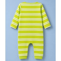 Babyhug 100% Cotton Interlock Knit Full Sleeves Striped Romper with Dino Print Pack Of 2 - Neon Green & White