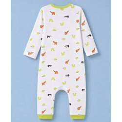 Babyhug 100% Cotton Interlock Knit Full Sleeves Striped Romper with Dino Print Pack Of 2 - Neon Green & White
