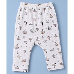 Babyhug 100% Cotton Knit Full Sleeves Nautical Theme Printed Onesie With Leggings & Cap Mittens & Booties Set - Green