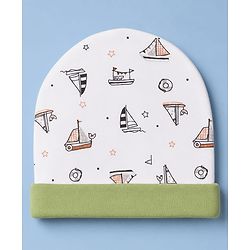 Babyhug 100% Cotton Knit Full Sleeves Nautical Theme Printed Onesie With Leggings & Cap Mittens & Booties Set - Green