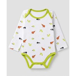Babyhug 100% Cotton Interlock Knit Full Sleeves Animal Printed Onesies with Leggings & Cap Mittens and Booties - Light Green