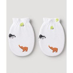 Babyhug 100% Cotton Interlock Knit Full Sleeves Animal Printed Onesies with Leggings & Cap Mittens and Booties - Light Green