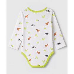 Babyhug 100% Cotton Interlock Knit Full Sleeves Animal Printed Onesies with Leggings & Cap Mittens and Booties - Light Green