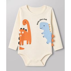 Babyhug 100% Cotton Interlock Knit Full Sleeves Onesies with Leggings & Animal Print - Offwhite & Orange