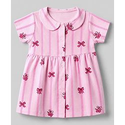 Babyhug Interlock Knit Knee Length Half Sleeves Frock with Bloomer and Cherry Print in Pink