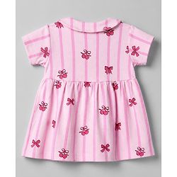 Babyhug Interlock Knit Knee Length Half Sleeves Frock with Bloomer and Cherry Print in Pink