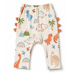 Babyhug 100% Cotton Interlock Knit Dino Printed Onesie With Leggings - Offwhite