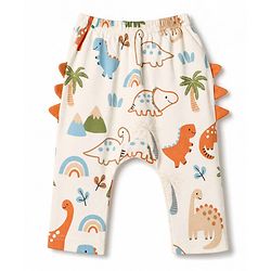 Babyhug 100% Cotton Interlock Knit Dino Printed Onesie With Leggings - Offwhite