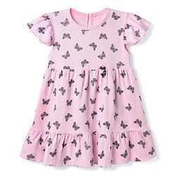 Babyhug Interlock Knit Frock with Half Sleeves and Butterfly Print - Pink