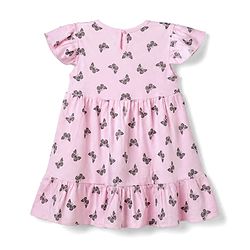 Babyhug Interlock Knit Frock with Half Sleeves and Butterfly Print - Pink