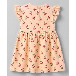 Babyhug Interlock Knit Frill Sleeves Dress with Cherry Print in Pink