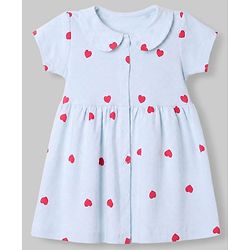 Babyhug Interlock Knit Cotton Half Sleeves Frocks with Bloomer & Heart Print - Light Blue