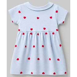 Babyhug Interlock Knit Cotton Half Sleeves Frocks with Bloomer & Heart Print - Light Blue