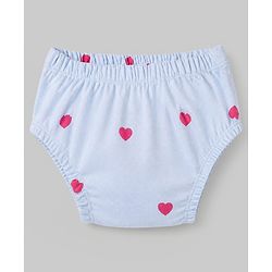 Babyhug Interlock Knit Cotton Half Sleeves Frocks with Bloomer & Heart Print - Light Blue