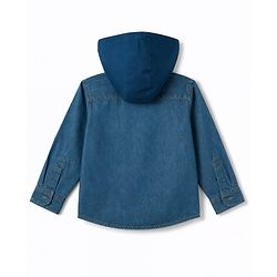 Babyhug Single Jersey Woven Half Sleeves Striped T-Shirt & Joggers Set With Hooded Denim Jacket - Blue Grey & Green