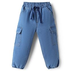 Babyhug Terry Knit Full Sleeves Hooded Striped T-Shirt & Denim Jeans Set - Teal Blue