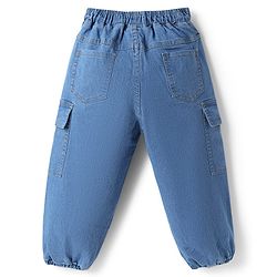 Babyhug Terry Knit Full Sleeves Hooded Striped T-Shirt & Denim Jeans Set - Teal Blue
