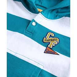 Babyhug Terry Knit Full Sleeves Hooded Striped T-Shirt & Denim Jeans Set - Teal Blue
