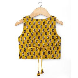 Babyhug Cambric Woven Sleeveless Floral Printed Lehenga Choli Set With Dupatta - Mustard