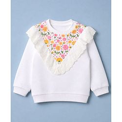 Babyhug 100% Cotton Knit Sweatshirt with Full Sleeves & Floral Print - White