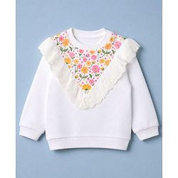Babyhug 100% Cotton Knit Sweatshirt with Full Sleeves & Floral Print - White