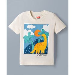 Babyhug Single Jersey Knit Half Sleeves T-Shirt & Denim Shorts Set with Dino Print - White