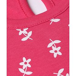 Babyhug Cotton Knit Frill Sleeves Floral Printed Frock - Dark Pink