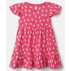Babyhug Cotton Knit Frill Sleeves Floral Printed Frock - Dark Pink