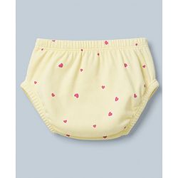 Babyhug Interlock Knit Half Sleeves Frocks With Bloomer And Hearts Print - Light Yellow