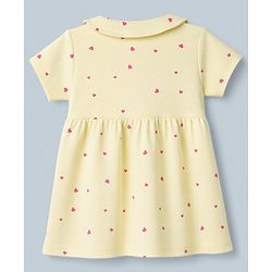 Babyhug Interlock Knit Half Sleeves Frocks With Bloomer And Hearts Print - Light Yellow