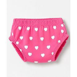 Babyhug Interlock Knit Cotton Half Sleeves Frocks with Bloomer & Heart Print - Pink
