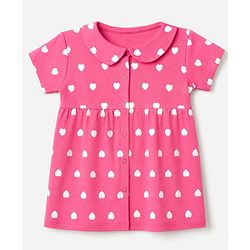 Babyhug Interlock Knit Cotton Half Sleeves Frocks with Bloomer & Heart Print - Pink