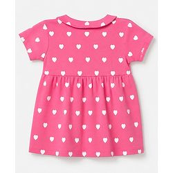 Babyhug Interlock Knit Cotton Half Sleeves Frocks with Bloomer & Heart Print - Pink
