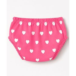 Babyhug Interlock Knit Cotton Half Sleeves Frocks with Bloomer & Heart Print - Pink