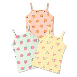 Babyhug 100% Cotton Single Jersey Knit Sleeveless Fruits Printed Slips Pack of 3 - Peach Yellow & Light Blue