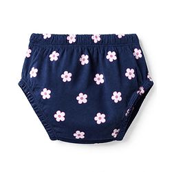 Babyhug Interlock Knit Knee Length Frock and Bloomer with Half Sleeves and Floral Print in Navy Blue for New born