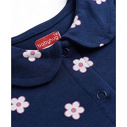 Babyhug Interlock Knit Knee Length Frock and Bloomer with Half Sleeves and Floral Print in Navy Blue for New born