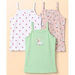 Babyhug 100% Cotton Knit Sleeveless Floral & Birds Printed Slips Pack Of 3 - Light Green Pink & White