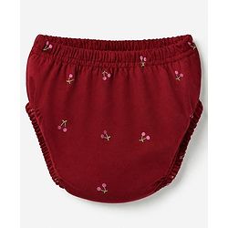 Babyhug Interlock Knit Cotton Half Sleeves Frocks with Bloomer & Cherry Print - Maroon