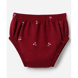 Babyhug Interlock Knit Cotton Half Sleeves Frocks with Bloomer & Cherry Print - Maroon