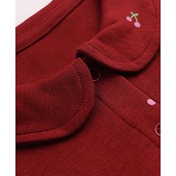 Babyhug Interlock Knit Cotton Half Sleeves Frocks with Bloomer & Cherry Print - Maroon