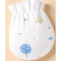 Babyhug 100% Cotton Car Printed Mittens & Booties - White