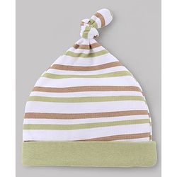 Babyhug 100% Cotton Knit Striped & Nautical Theme Printed Caps Pack Of 2 Olive Green & White - Diameter 10 cm