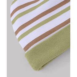Babyhug 100% Cotton Knit Striped & Nautical Theme Printed Caps Pack Of 2 Olive Green & White - Diameter 10 cm